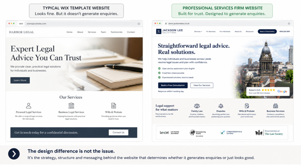 typical wix template website vs professional services firm website